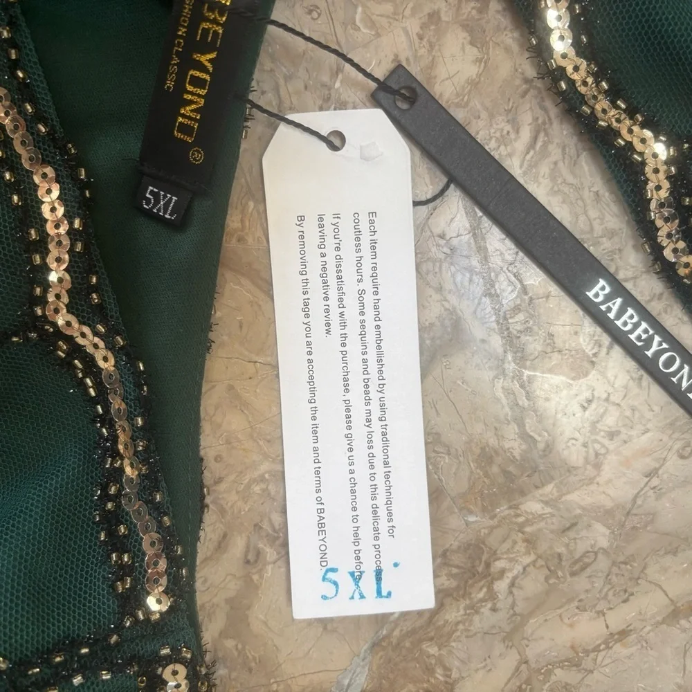 NWT BABEYOND Emerald & Gold Sequin Flapper Holiday Party Dress 3X-5XL Fringe - Picture 6 of 16